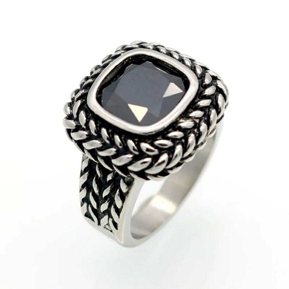 Chunky Black CZ & Stainless Steel Ring - Size 6, 7 & 8
